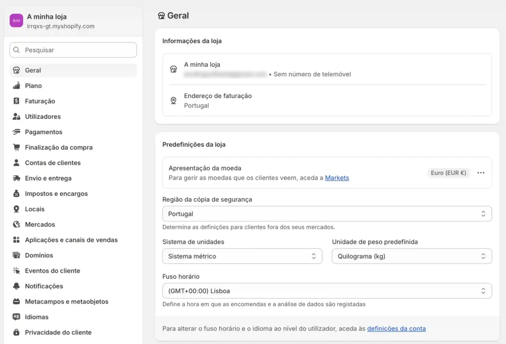 A minha loja Shopify