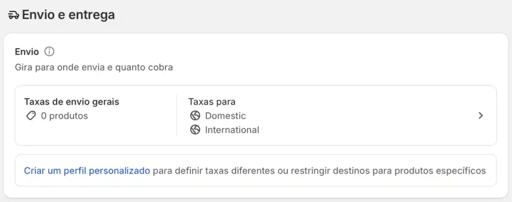 Envio e Entrega Shopify
