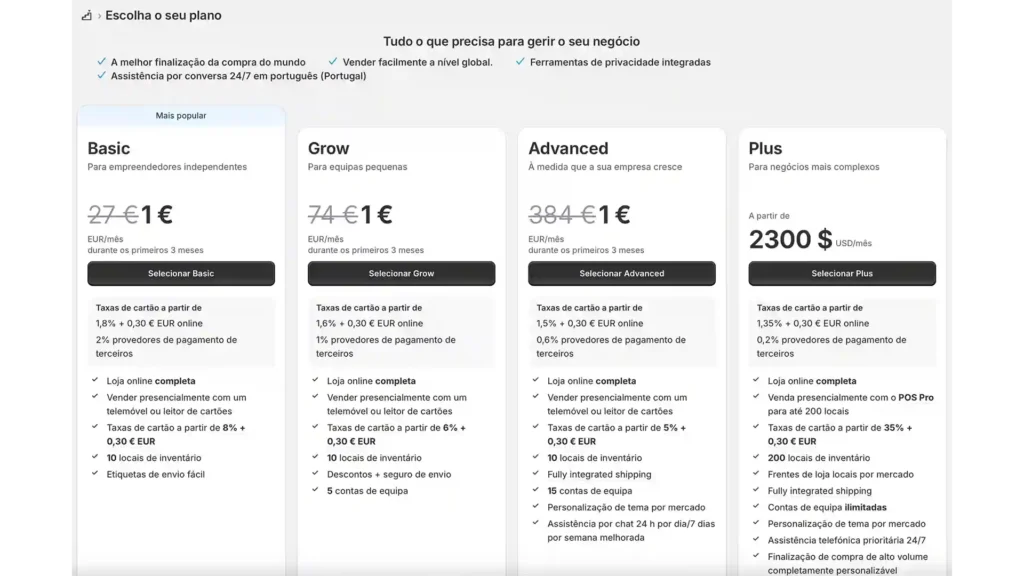 Planos Shopify